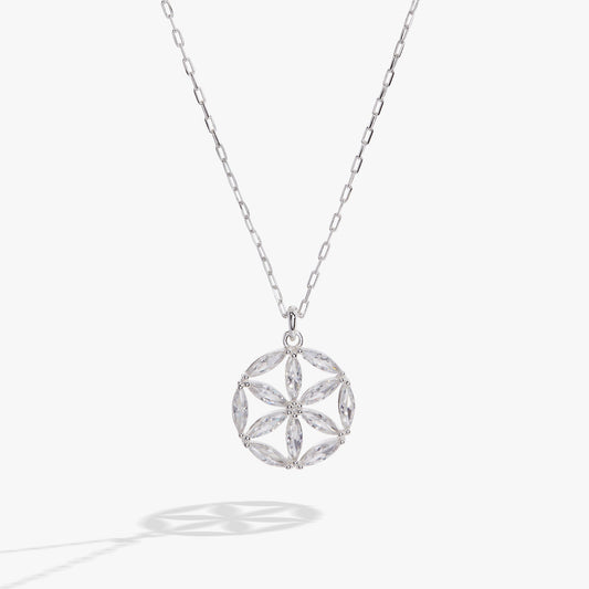 Faith and Family Rosette Pendant Necklace Silver