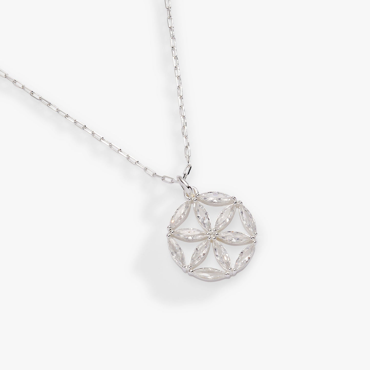 Faith and Family Rosette Pendant Necklace Silver
