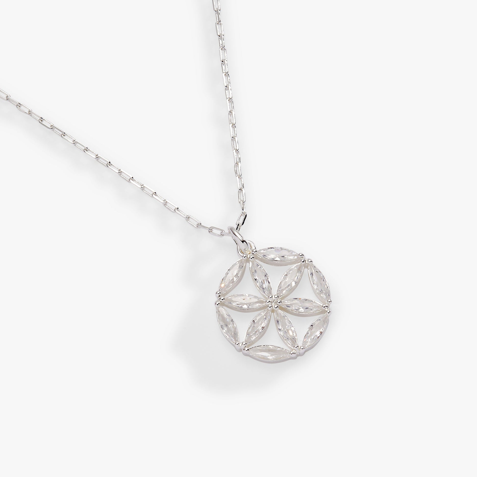 Faith and Family Rosette Pendant Necklace Silver