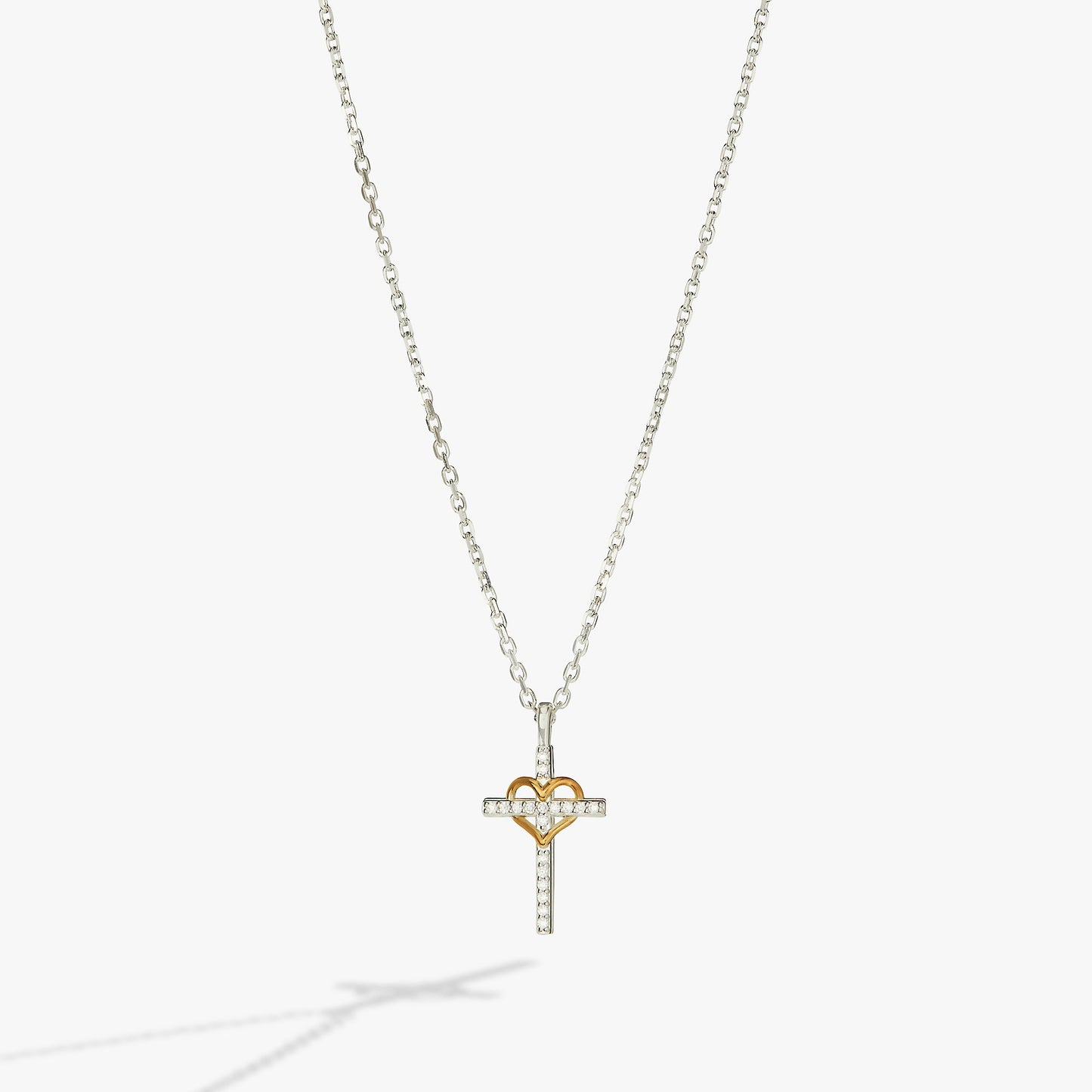 Sterling Silver Cross and Heart Necklace – Faith & Love Special Occasion Jewelry Two Tone - Sterling Silver