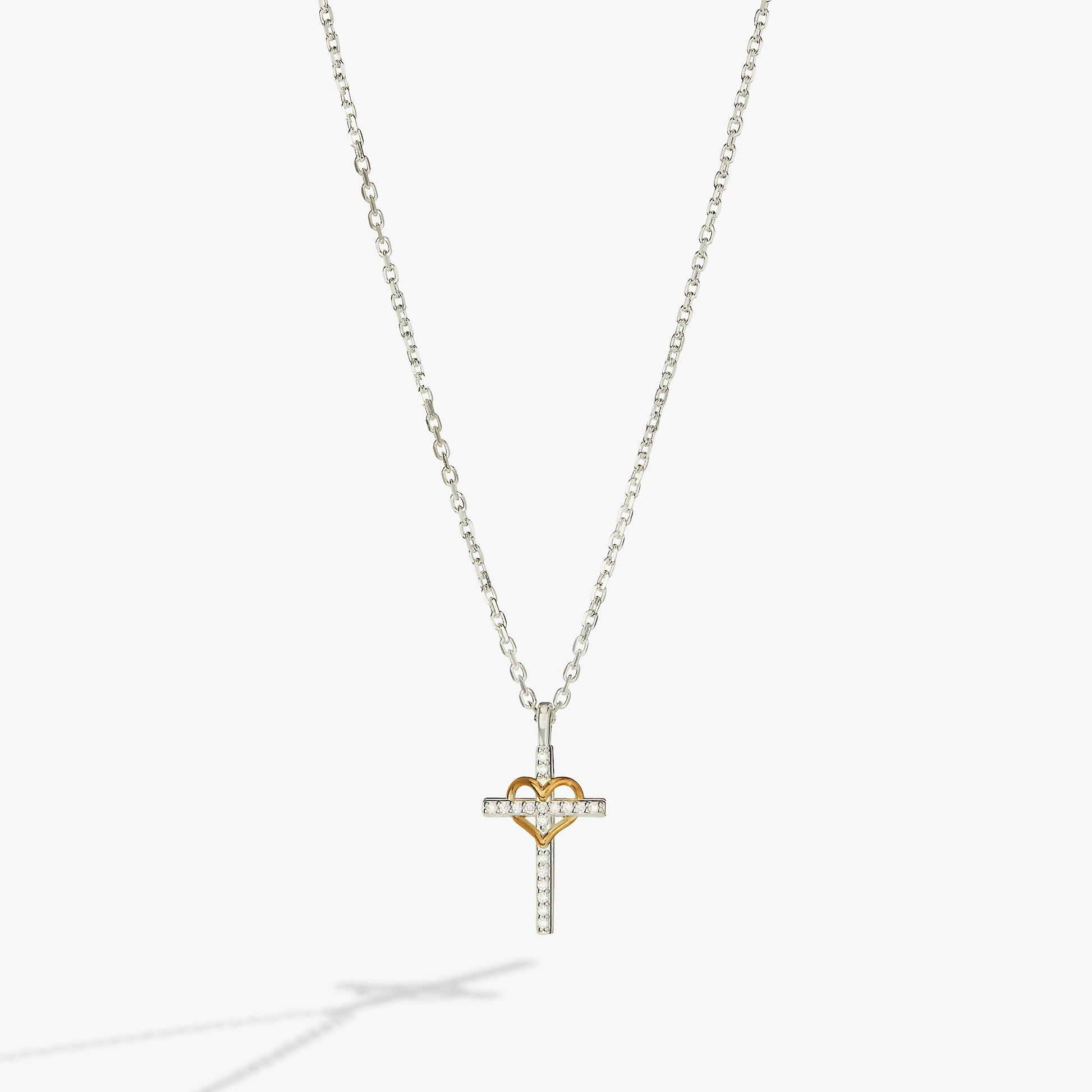 Sterling Silver Cross and Heart Necklace – Faith & Love Special Occasion Jewelry Two Tone - Sterling Silver