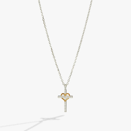 Sterling Silver Cross and Heart Necklace – Faith & Love Special Occasion Jewelry Two Tone - Sterling Silver