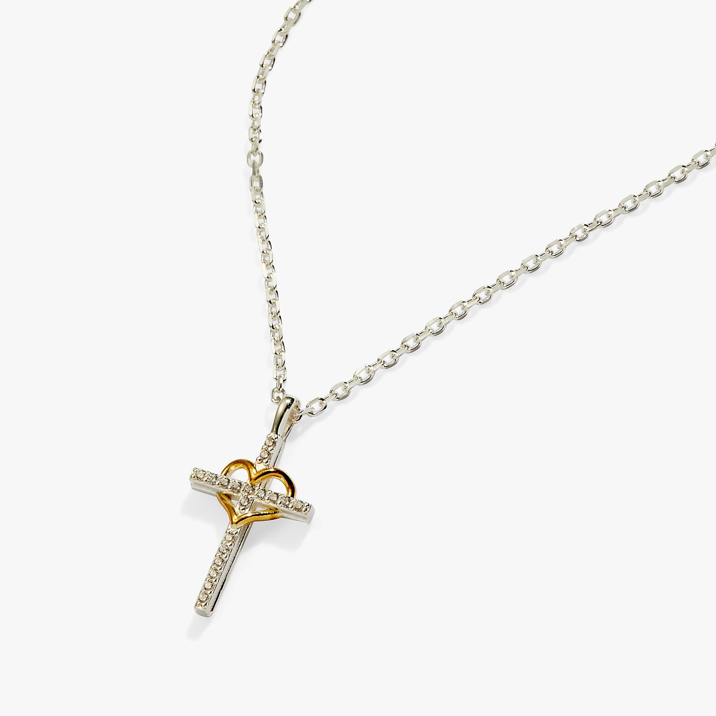 Sterling Silver Cross and Heart Necklace – Faith & Love Special Occasion Jewelry Two Tone - Sterling Silver