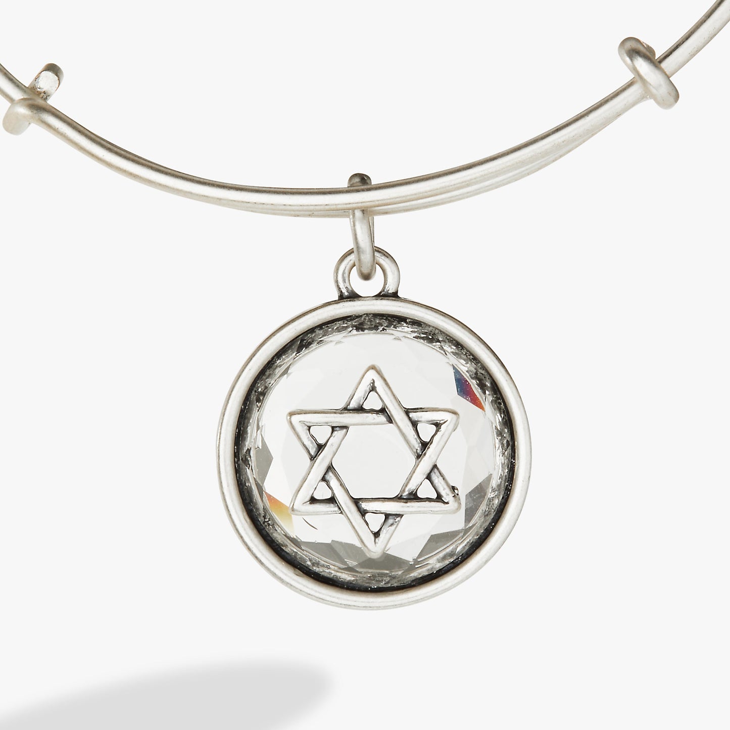 Star of David Crystal Charm Bangle Antique Silver