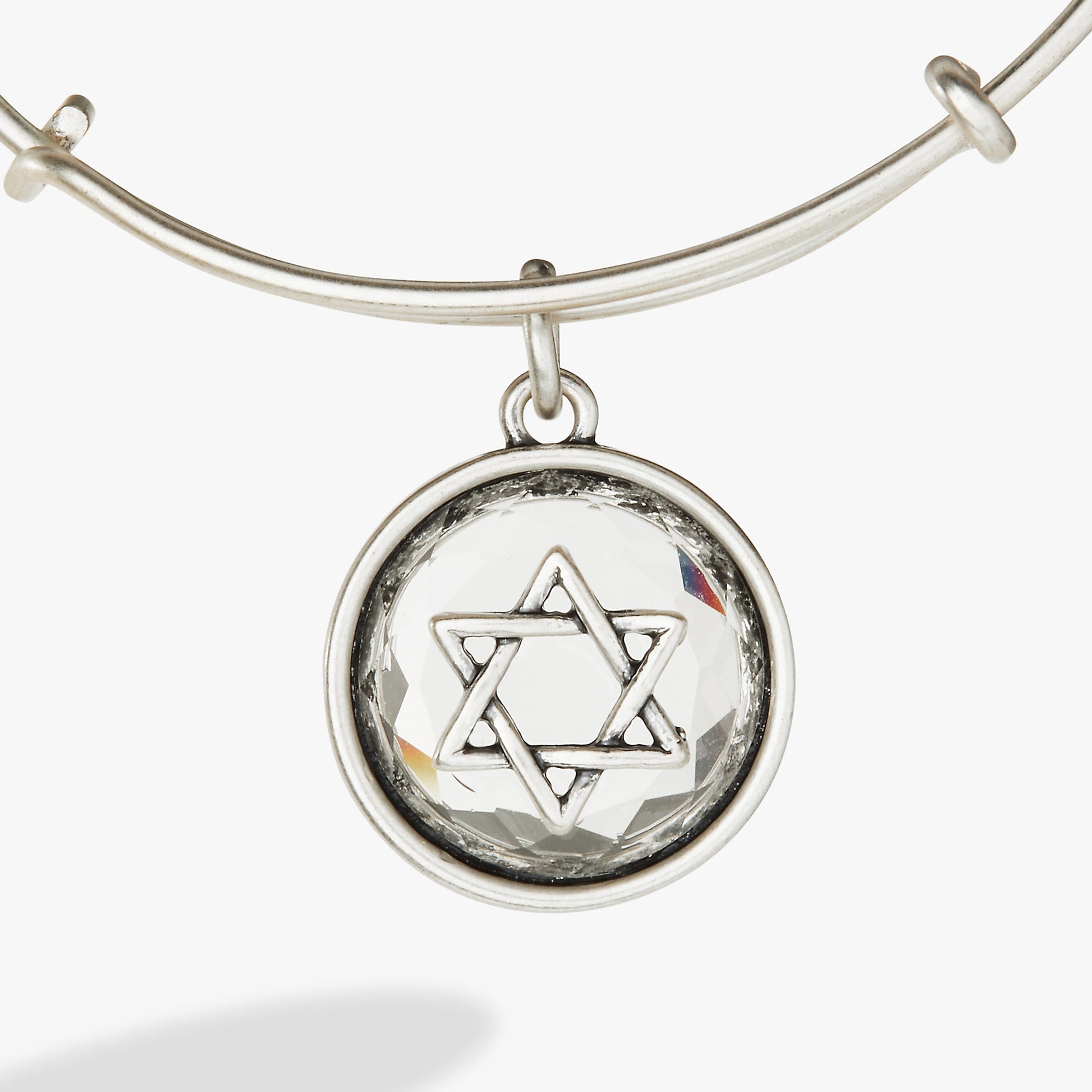 Star of David Crystal Charm Bangle Antique Silver