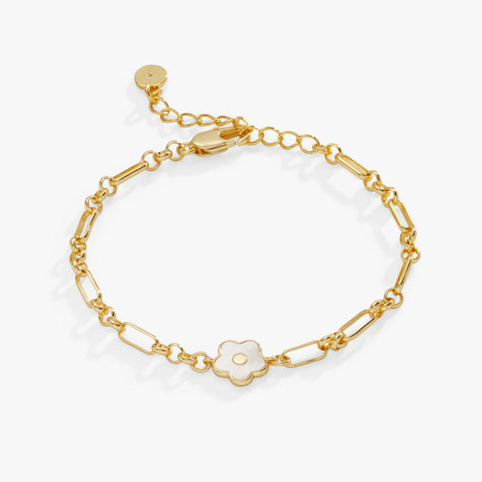 Mother Of Pearl Daisy Charm Chain Bracelet Gold