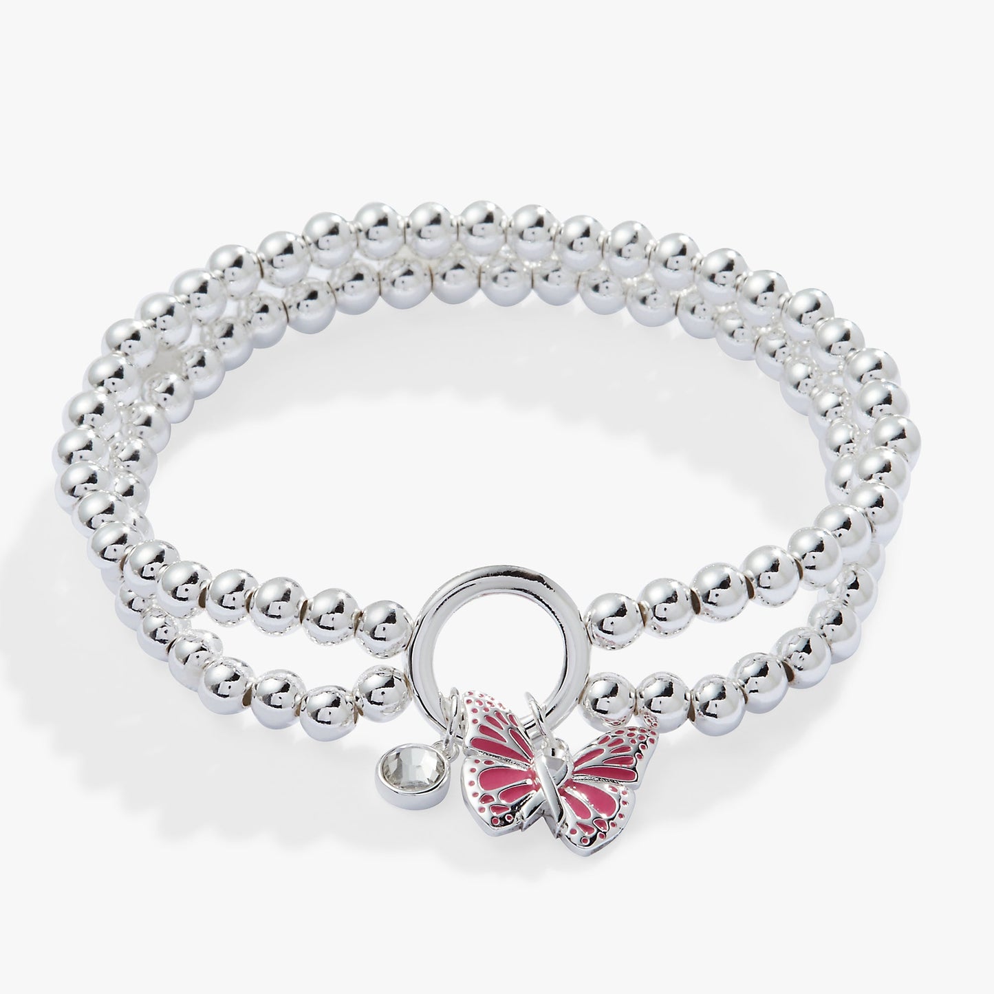 Breast Cancer Awareness Butterfly Stretch Bracelet Silver