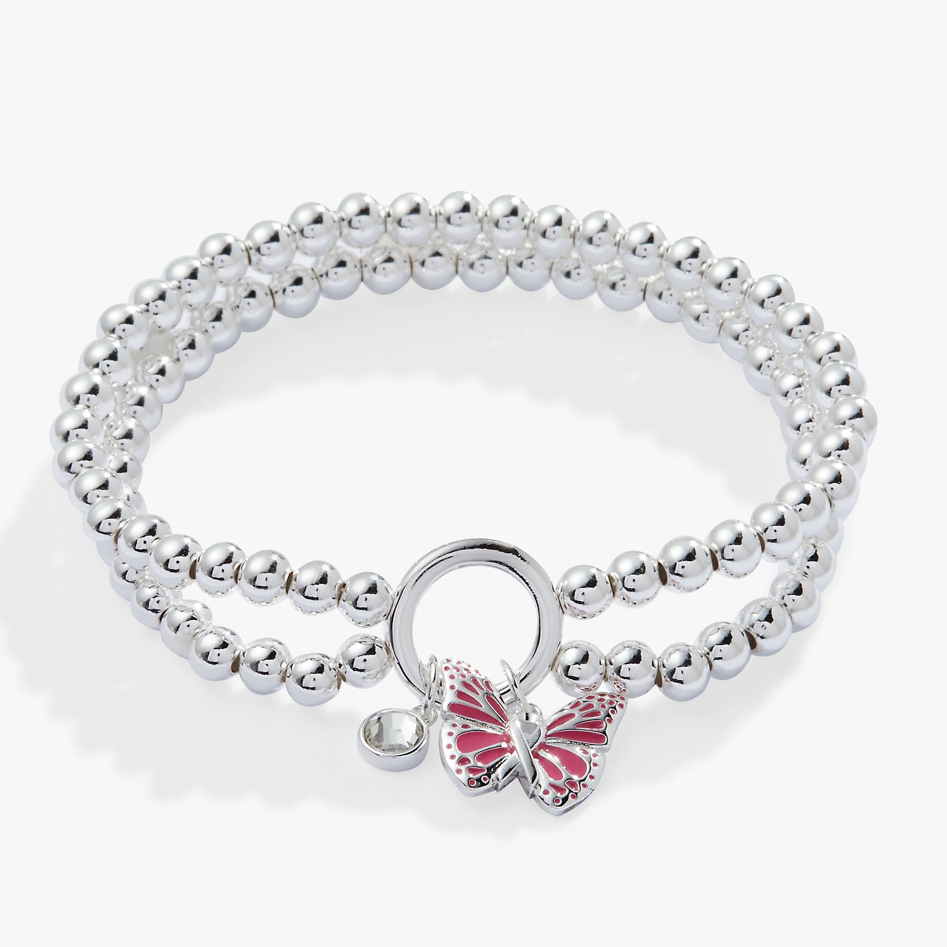 Breast Cancer Awareness Butterfly Stretch Bracelet Silver