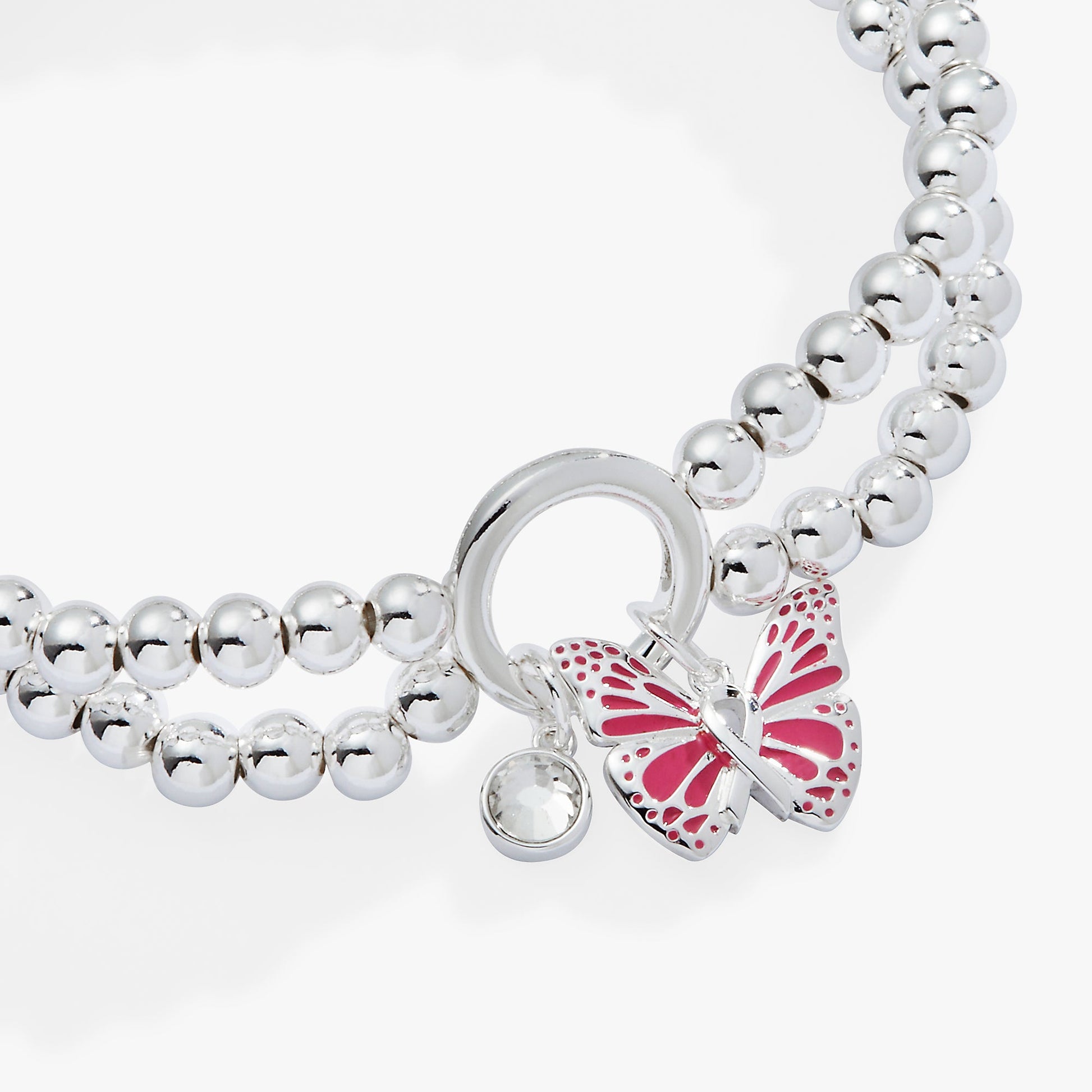 Breast Cancer Awareness Butterfly Stretch Bracelet Silver