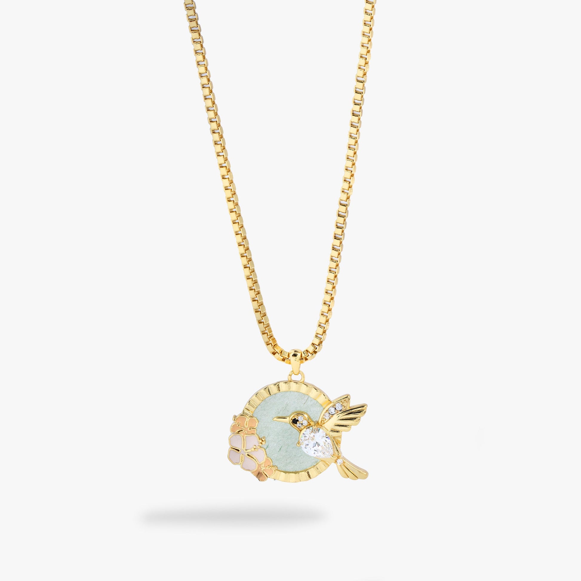 Hummingbird Gemstone Pendant Necklace Gold