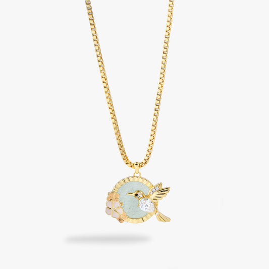 Hummingbird Gemstone Pendant Necklace Gold