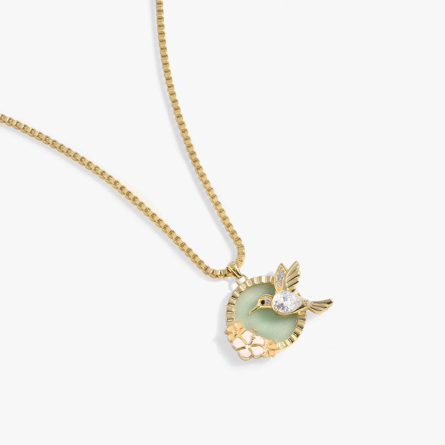 Hummingbird Gemstone Pendant Necklace Gold
