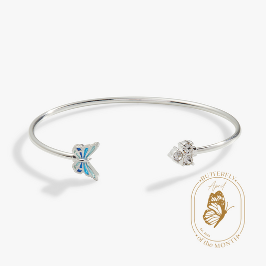 Butterfly + Crystal Flex Cuff Bracelet | April Butterfly Silver