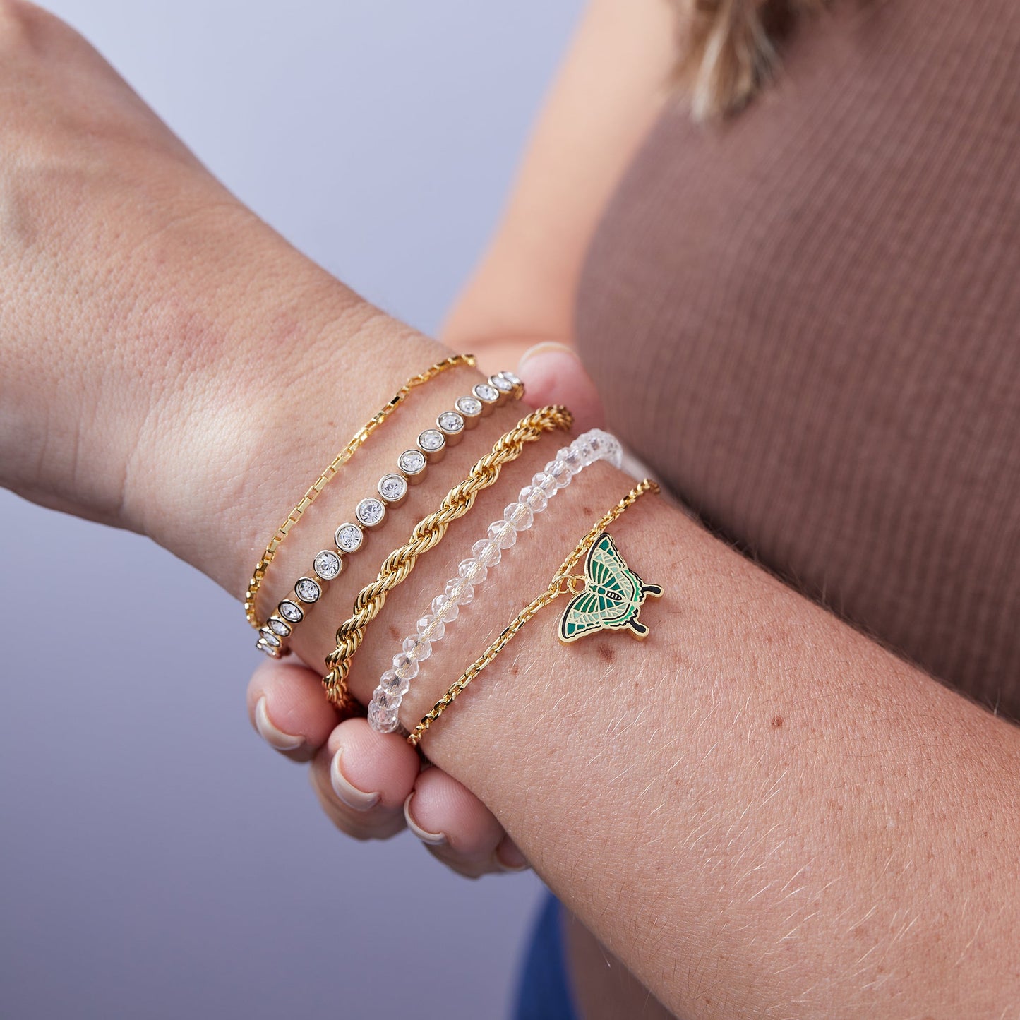Emerald Swallowtail Butterfly Charm Bracelet Gold