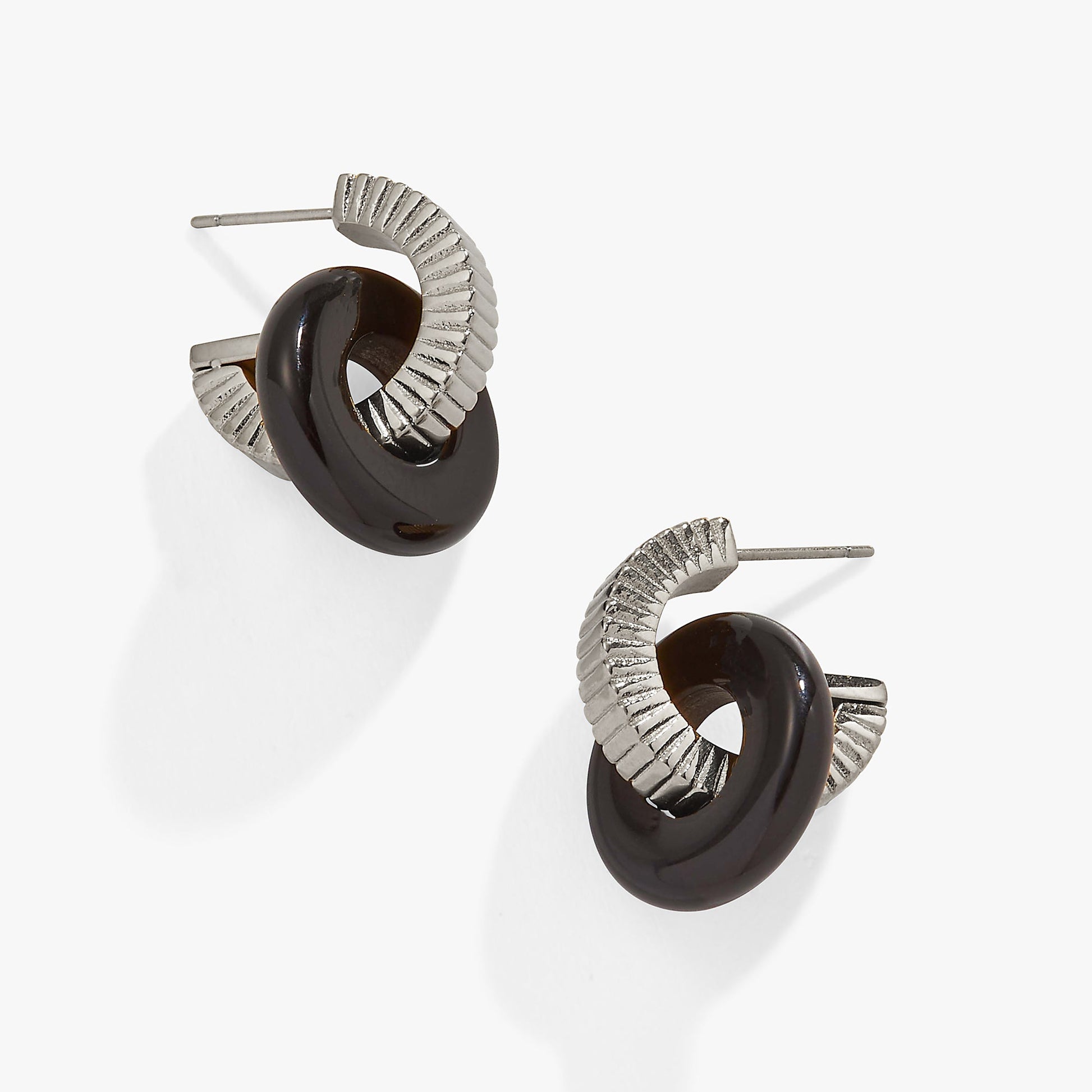 Black Onyx Textured Earrings Stainless Steel Silver
