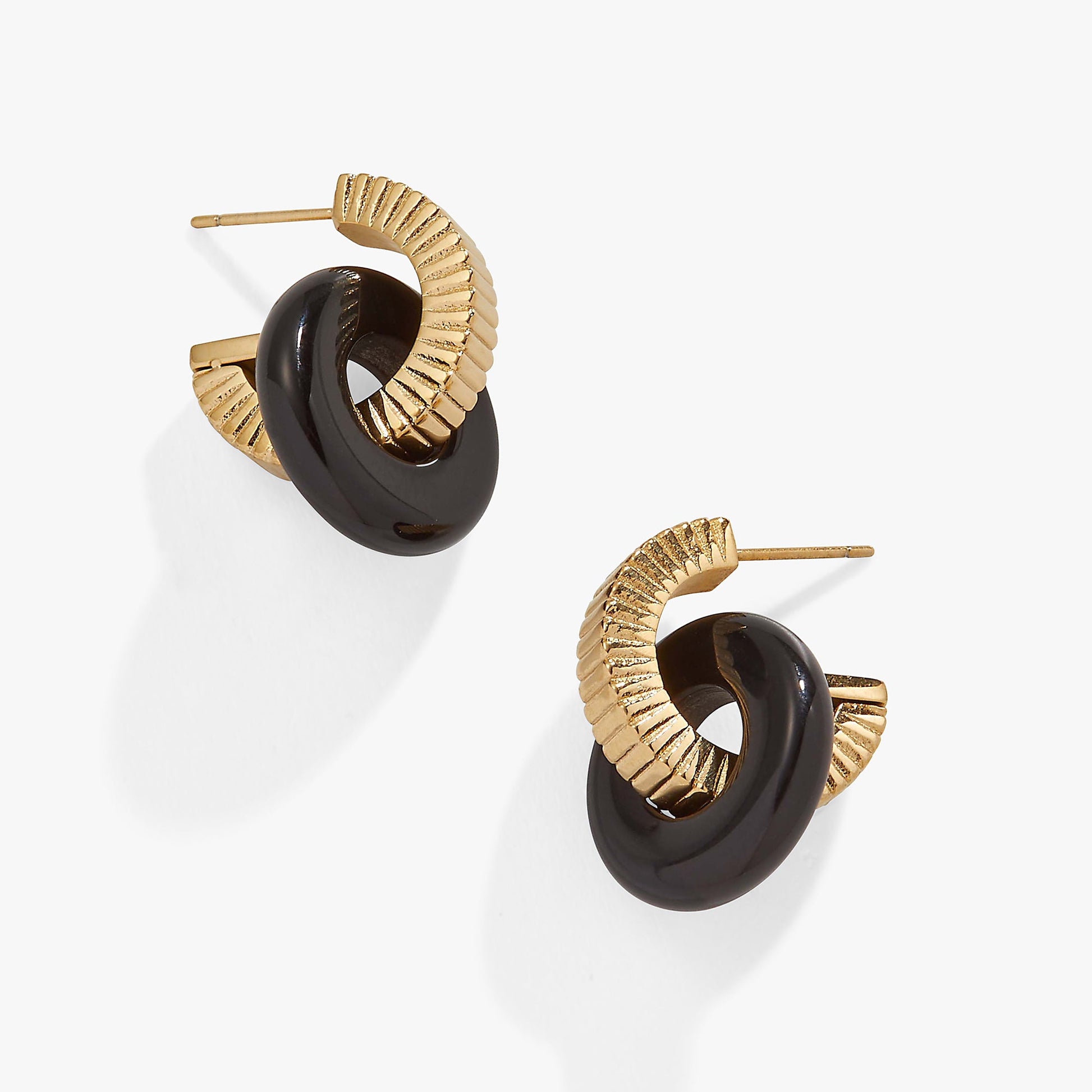 Black Onyx Textured Earrings Stainless Steel Silver