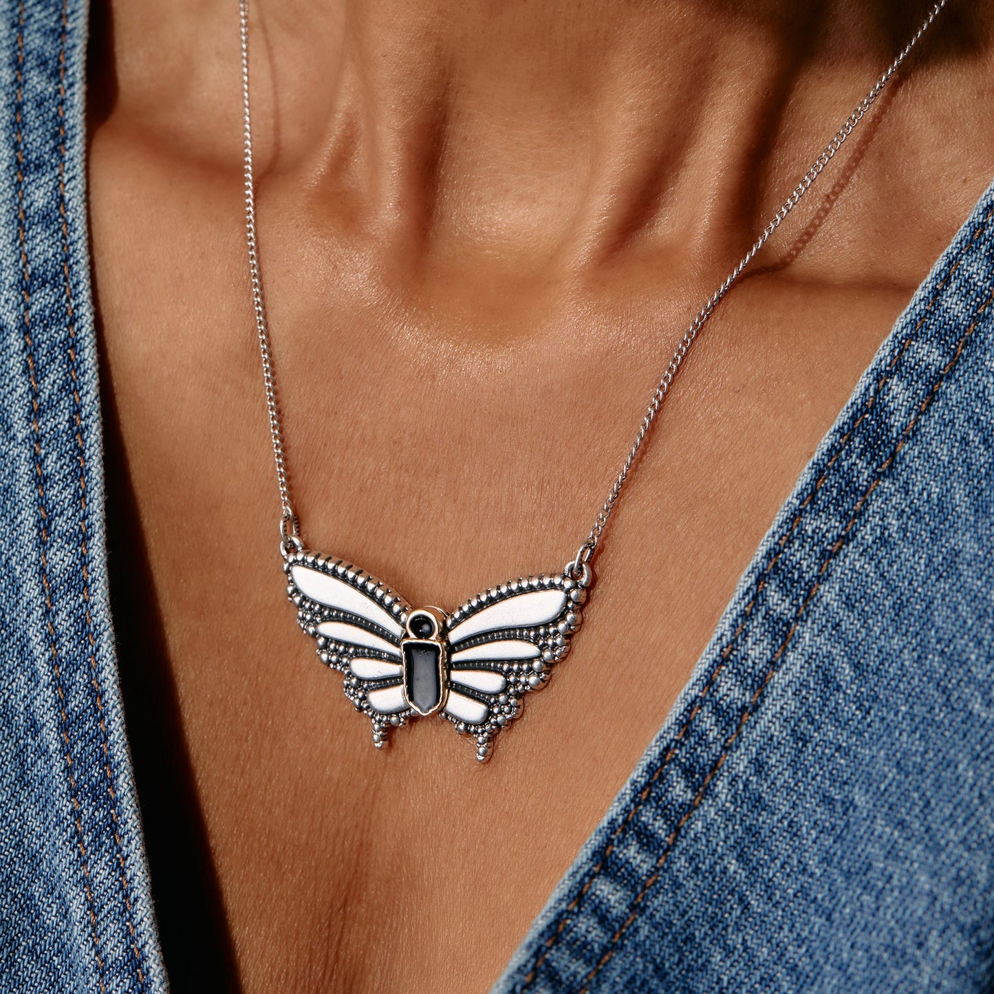 Antique Butterfly Necklace Two Tone