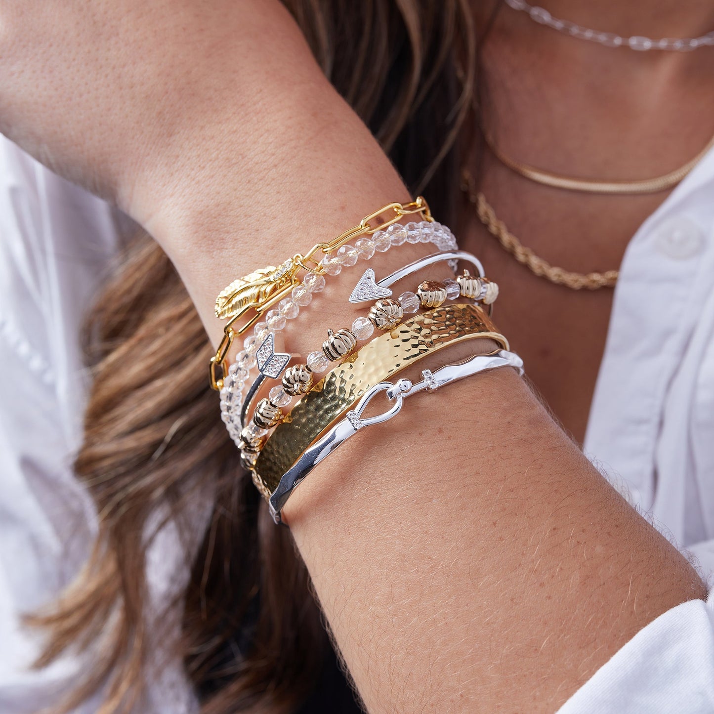 Pumpkin + Crystal Beaded Bangle Gold