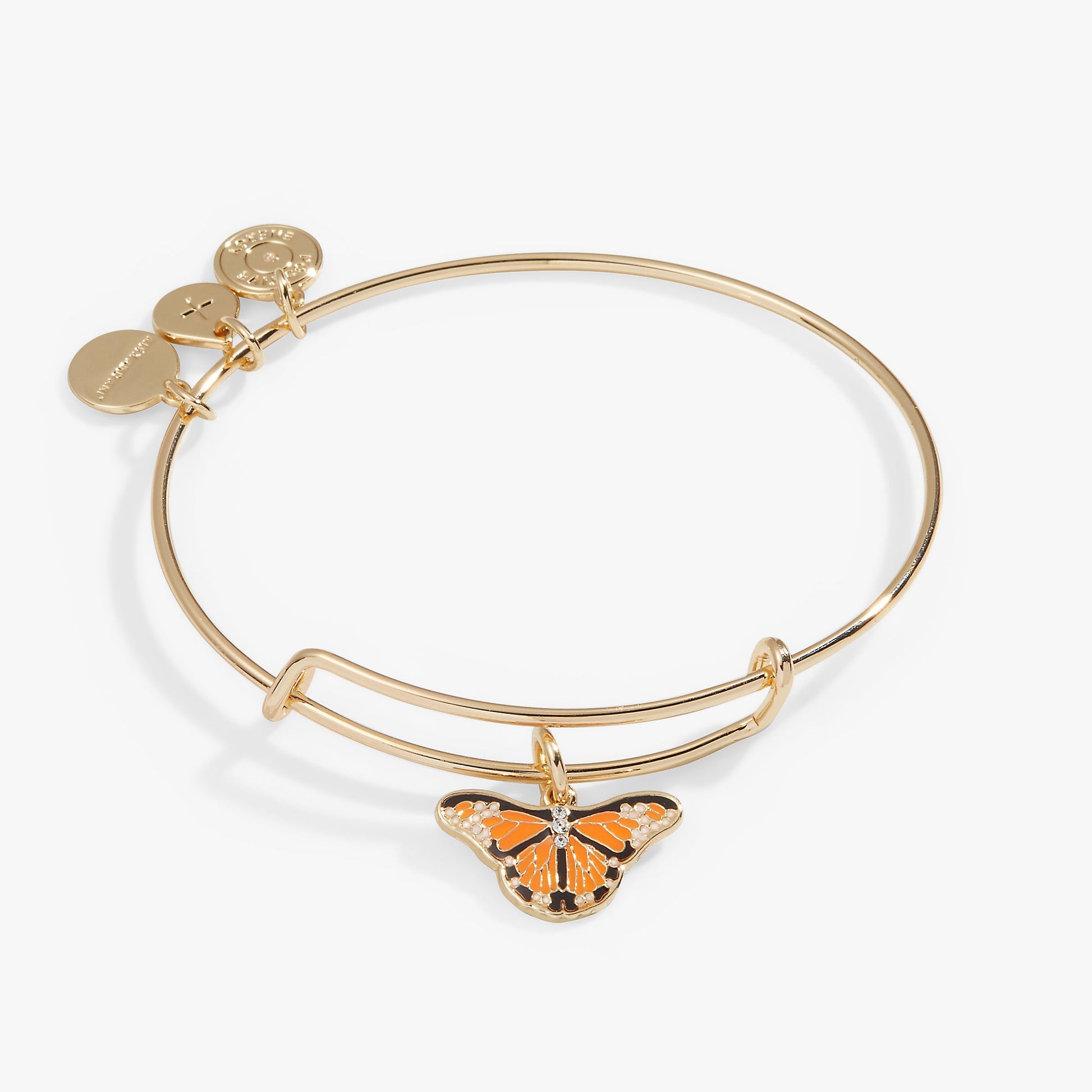 Monarch Butterfly + Crystal Accent Charm Bangle Gold