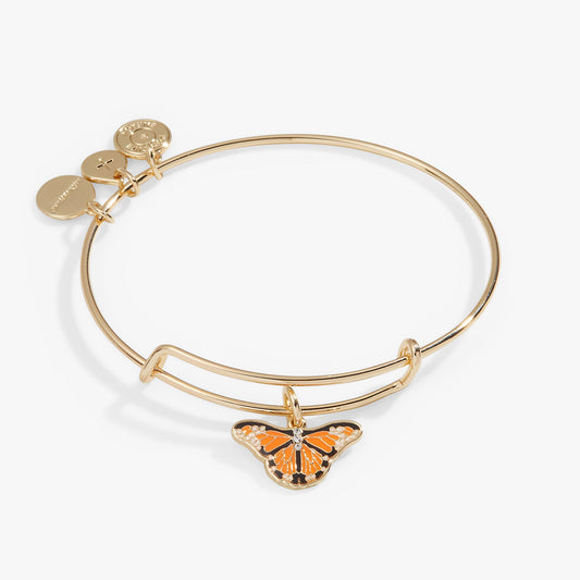 Monarch Butterfly + Crystal Accent Charm Bangle Gold