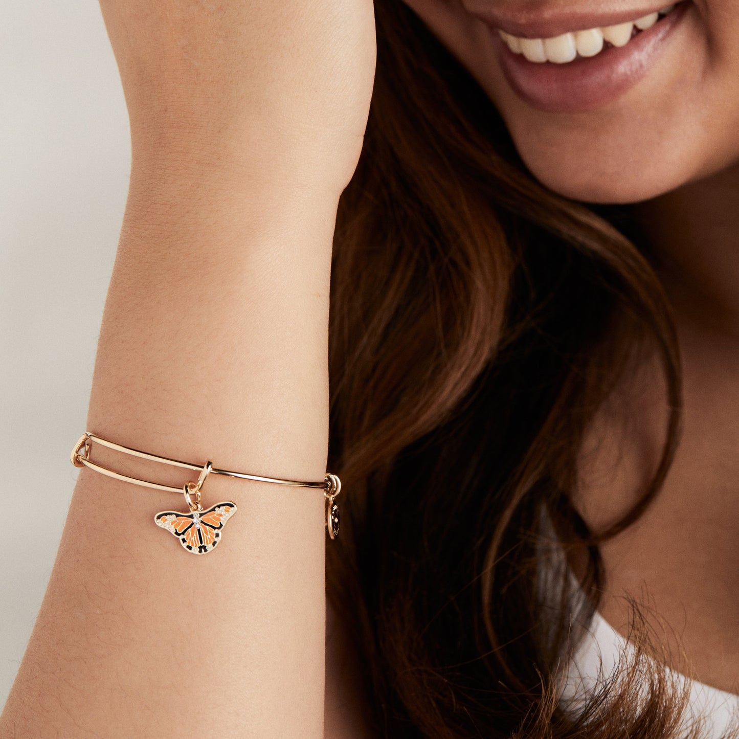 Monarch Butterfly + Crystal Accent Charm Bangle Gold