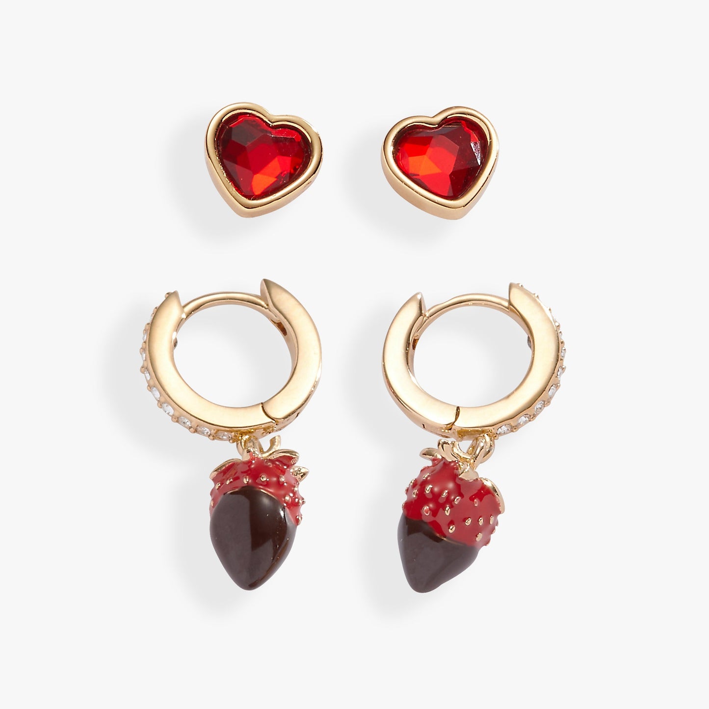 Chocolate-Covered Strawberry Earrings, Set of 2 Gold