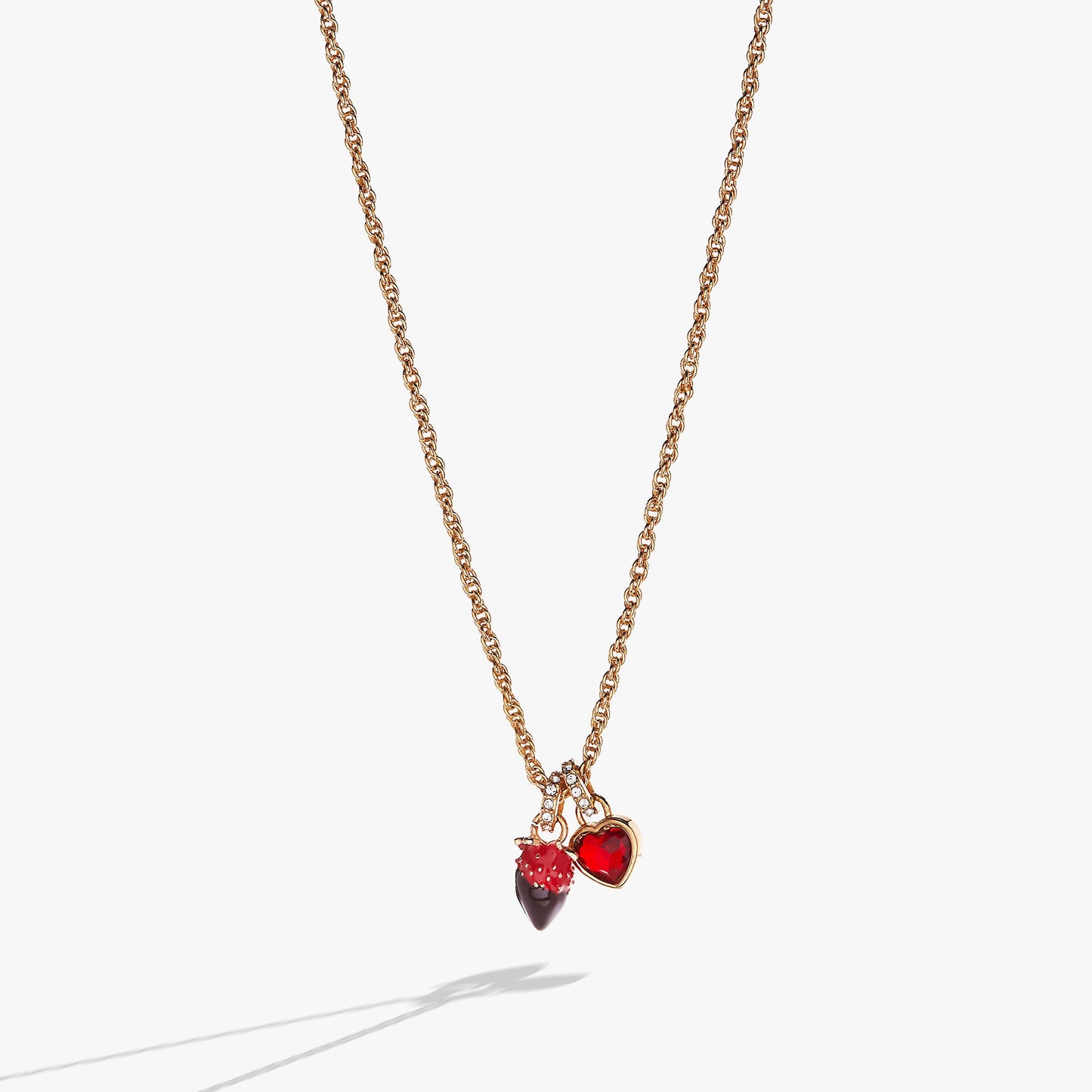 Chocolate-Covered Strawberry Duo Charm Pendant Necklace Gold