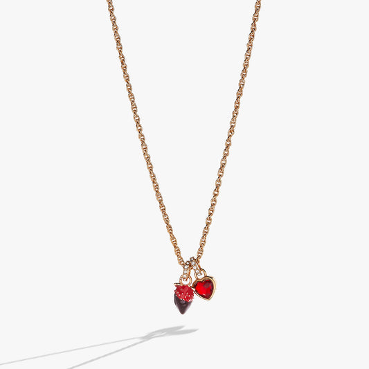 Chocolate-Covered Strawberry Duo Charm Pendant Necklace Gold