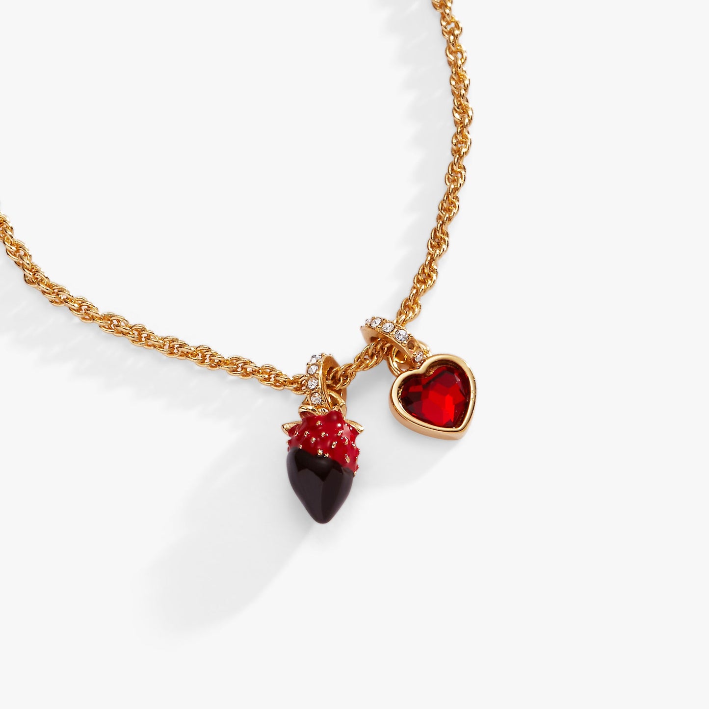 Chocolate-Covered Strawberry Duo Charm Pendant Necklace Gold