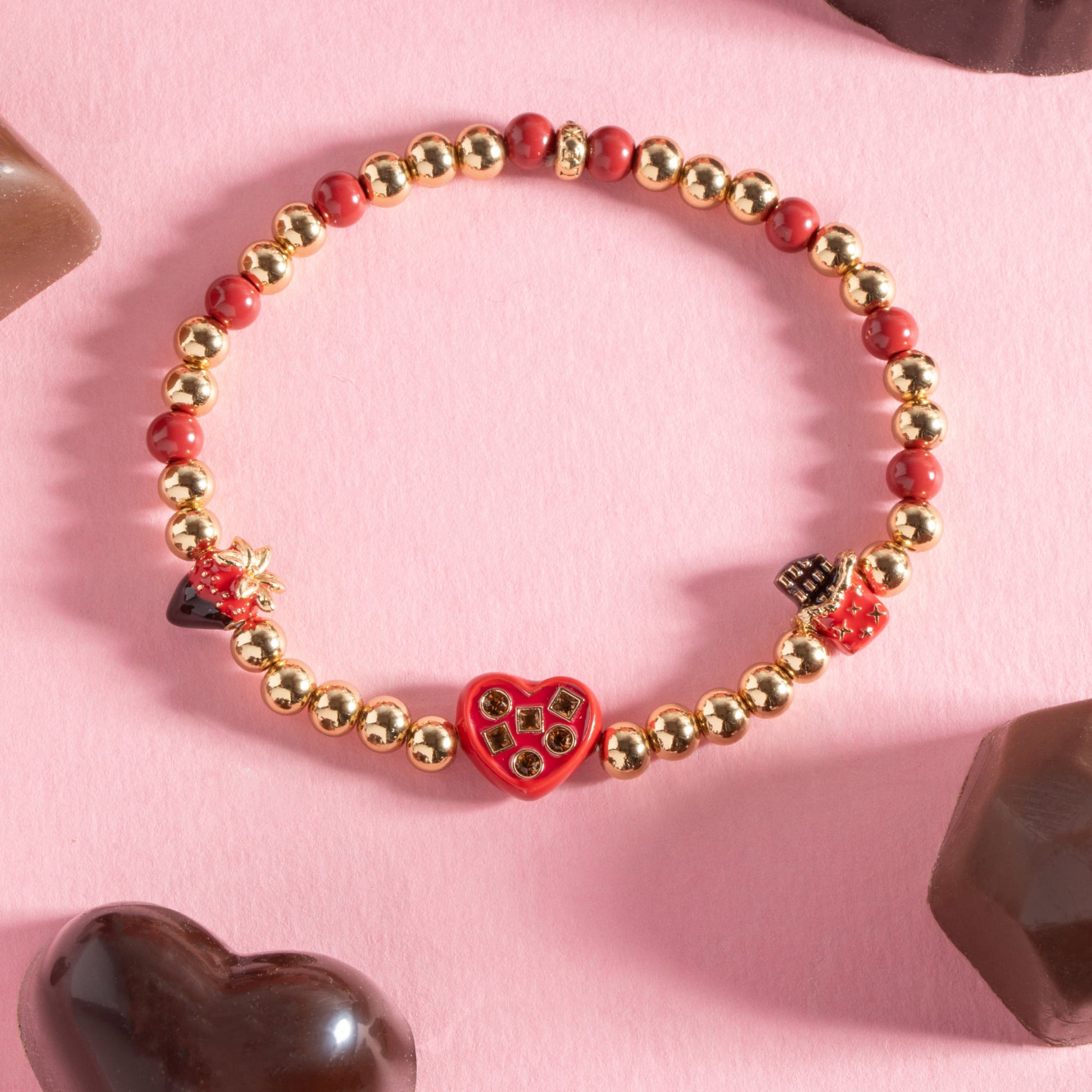”Chocolate Is My Love Language” Stretch Bracelet Gold