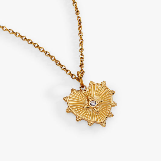 Heart Starburst Engravable Pendant Stainless Steel Gold