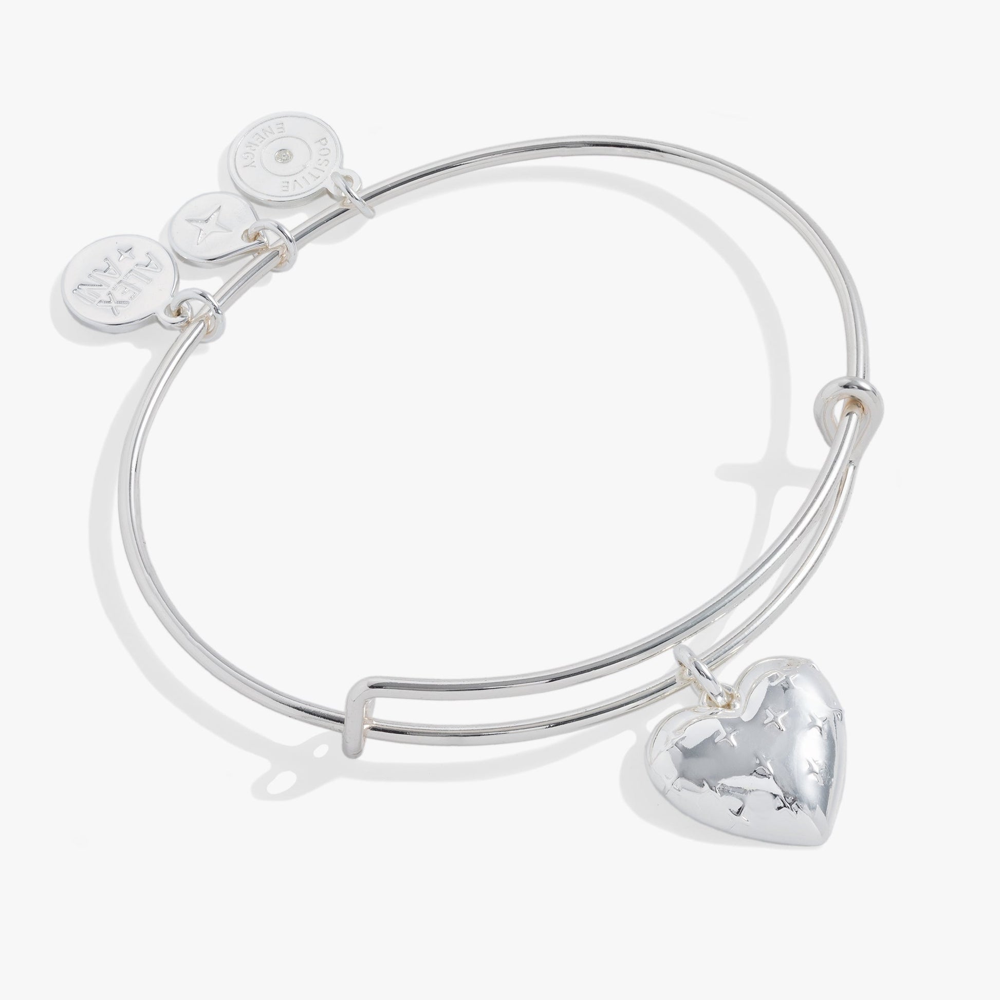 Metal Heart Charm Bangle Silver