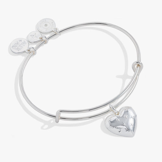 Metal Heart Charm Bangle Silver