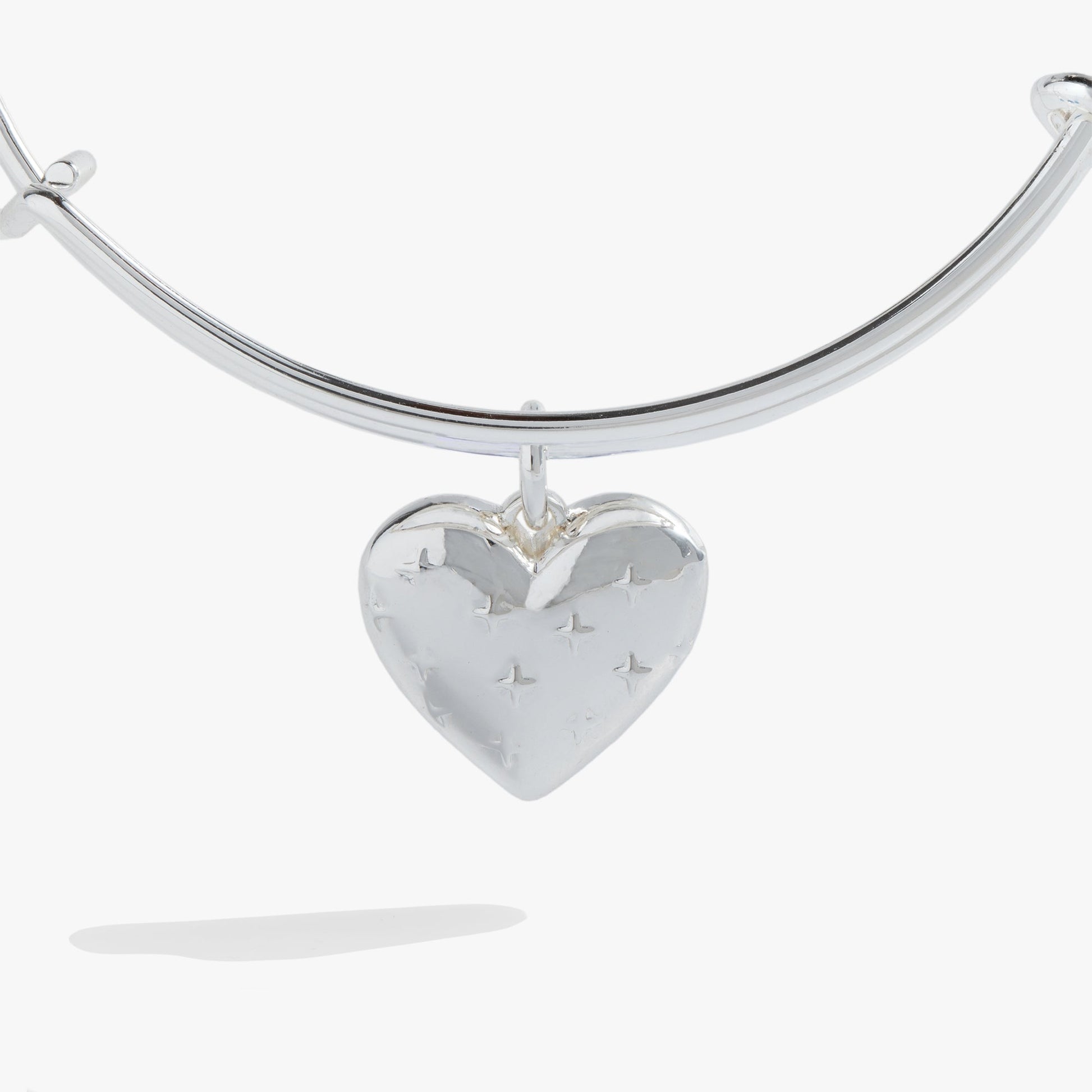 Metal Heart Charm Bangle Silver