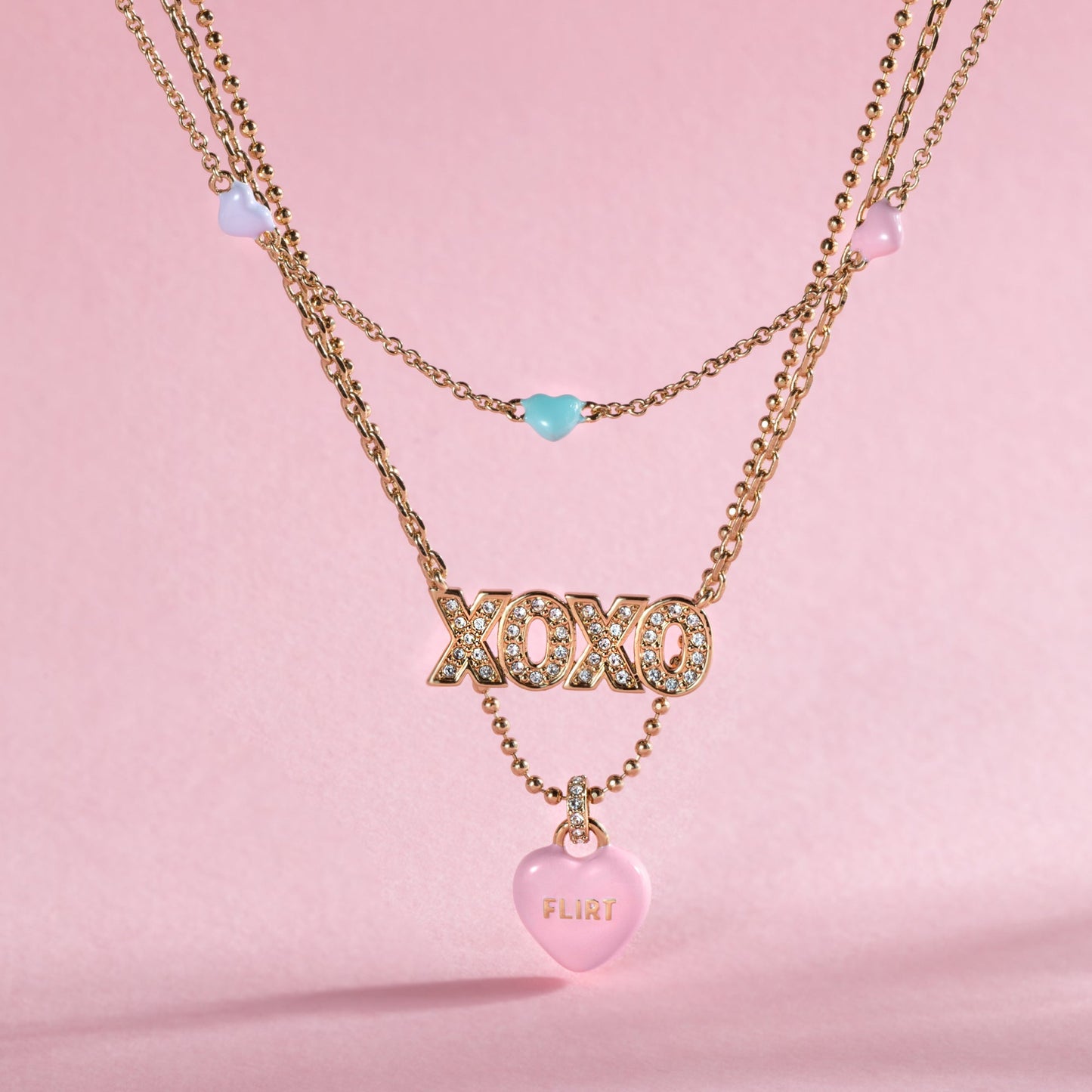 Sweet Hearts necklace- 3 strand Gold