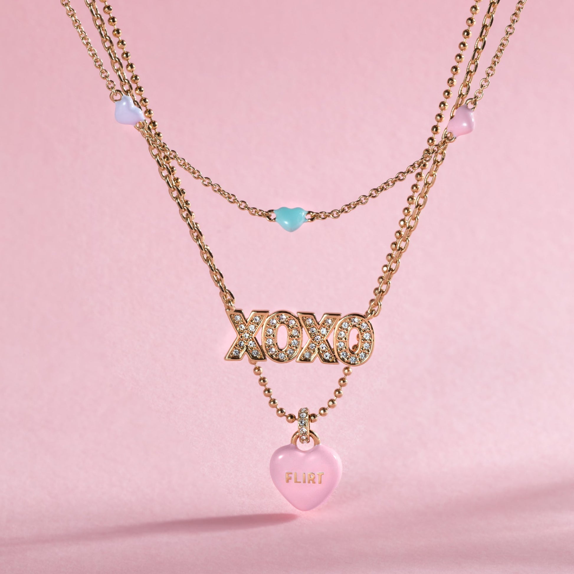Sweet Hearts necklace- 3 strand Gold