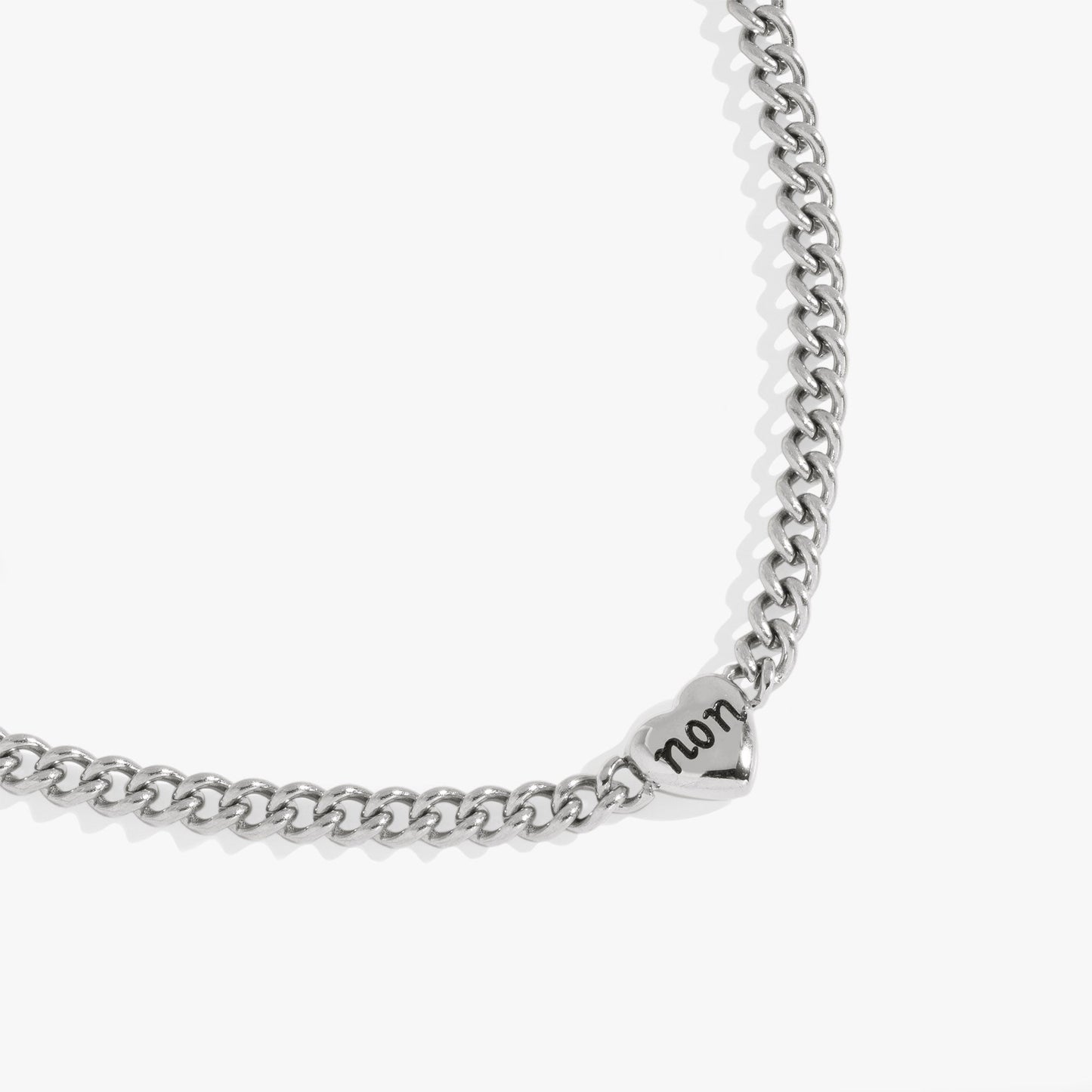 Engraved French 'Oui' & 'Non' Reversible Heart Necklace Stainless Steel Silver