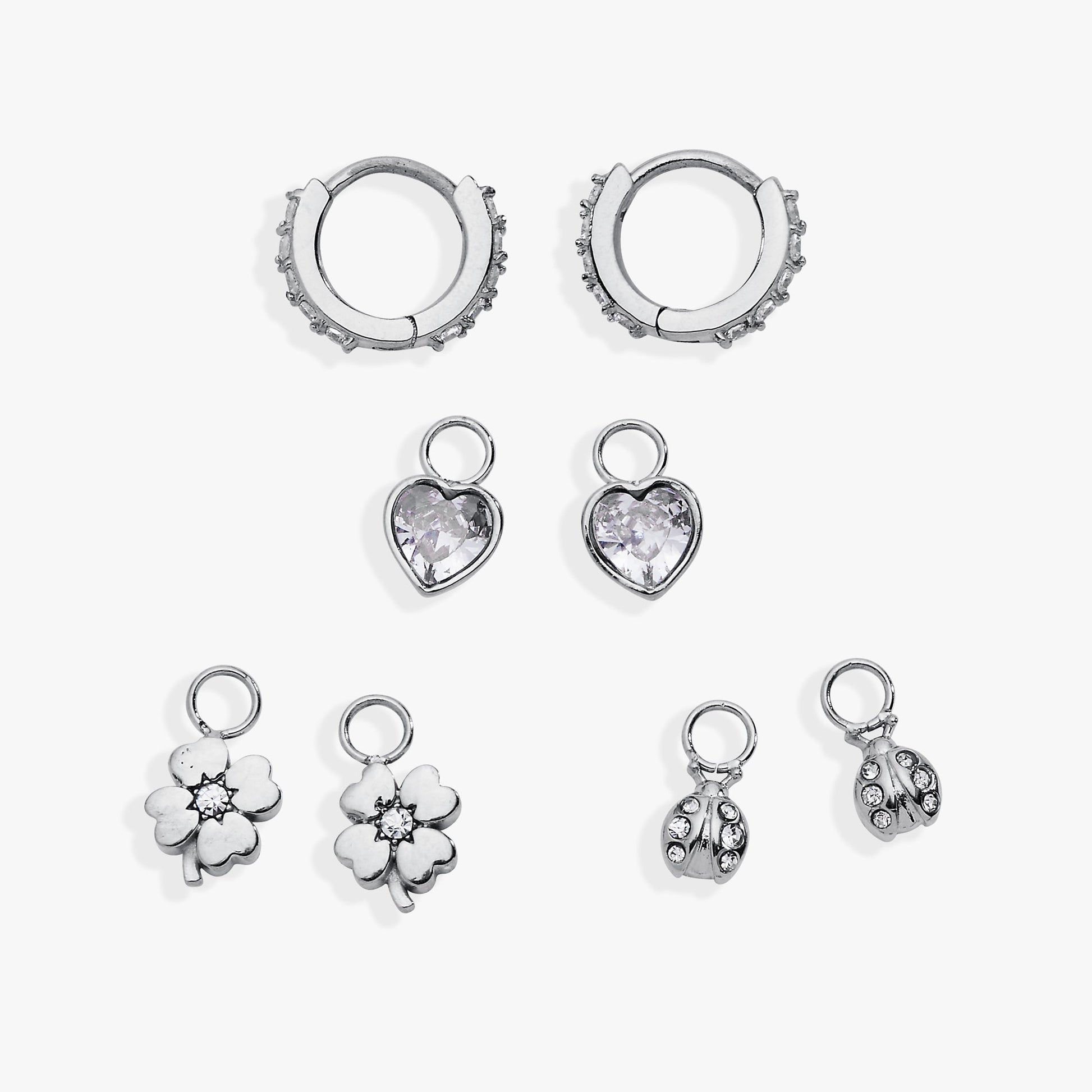 Love & Luck Interchangeable Huggie Set of 4 Stainless Steel Silver