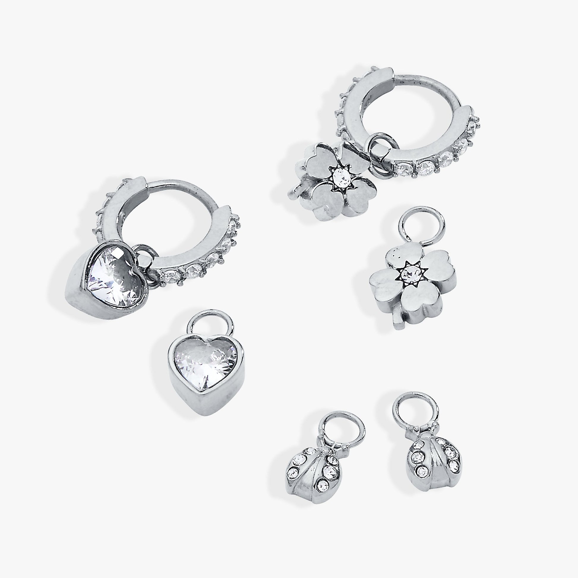 Love & Luck Interchangeable Huggie Set of 4 Stainless Steel Silver