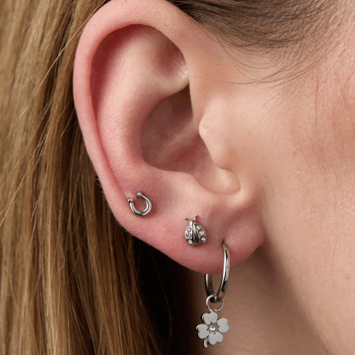 9 Pc Love & Luck Earring Set Stainless Steel Gold