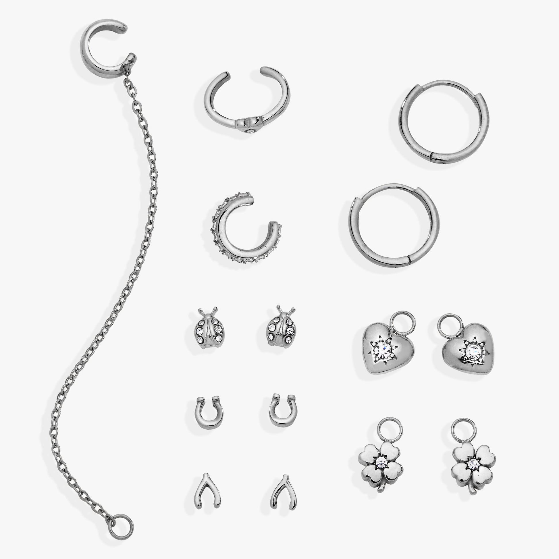 9 Pc Love & Luck Earring Set Stainless Steel Gold
