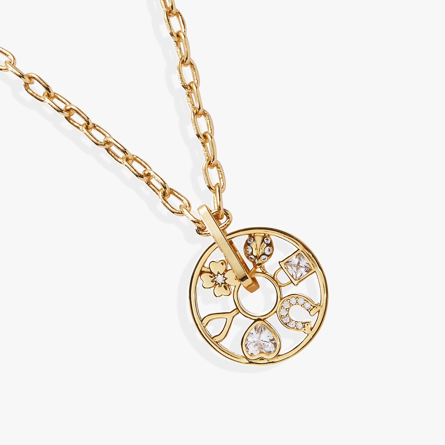Love and Luck Wheel Charm Necklace Gold