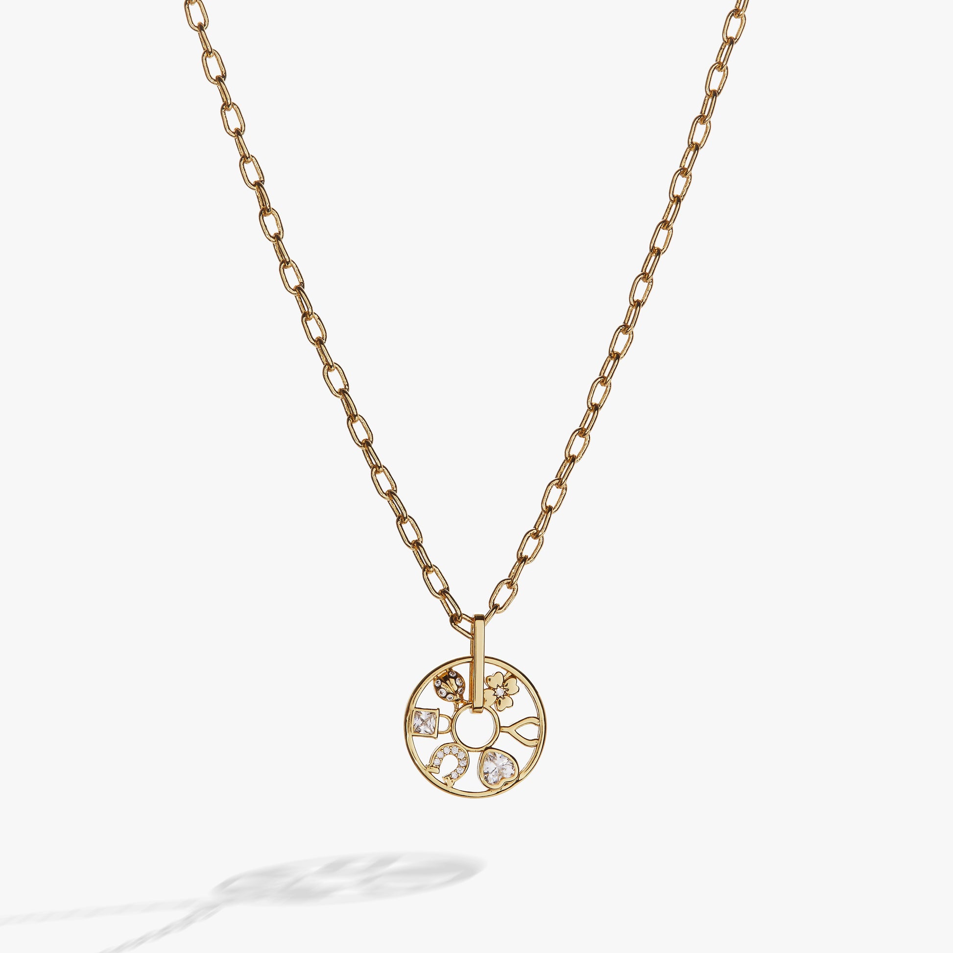 Love and Luck Wheel Charm Necklace Gold