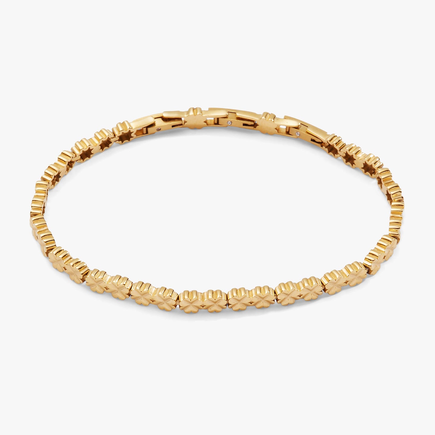 Lucky Clover Charm Tennis Bracelet Stainless Steel Gold