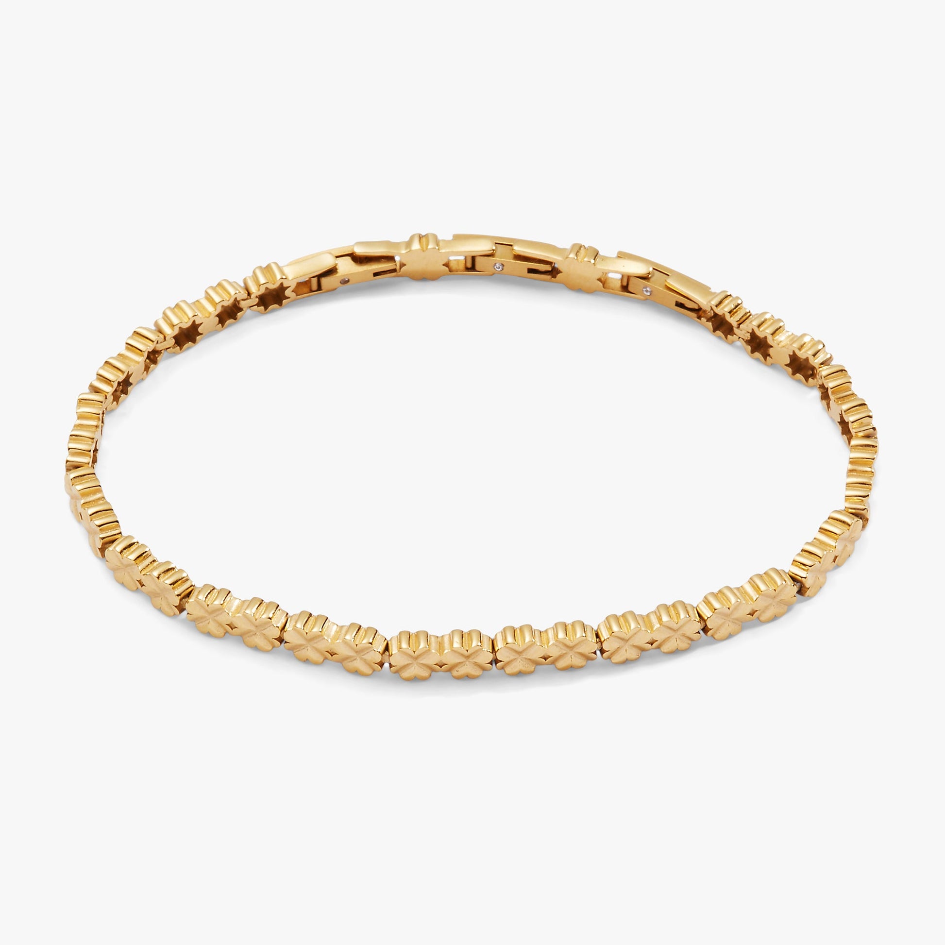 Lucky Clover Charm Tennis Bracelet Stainless Steel Gold