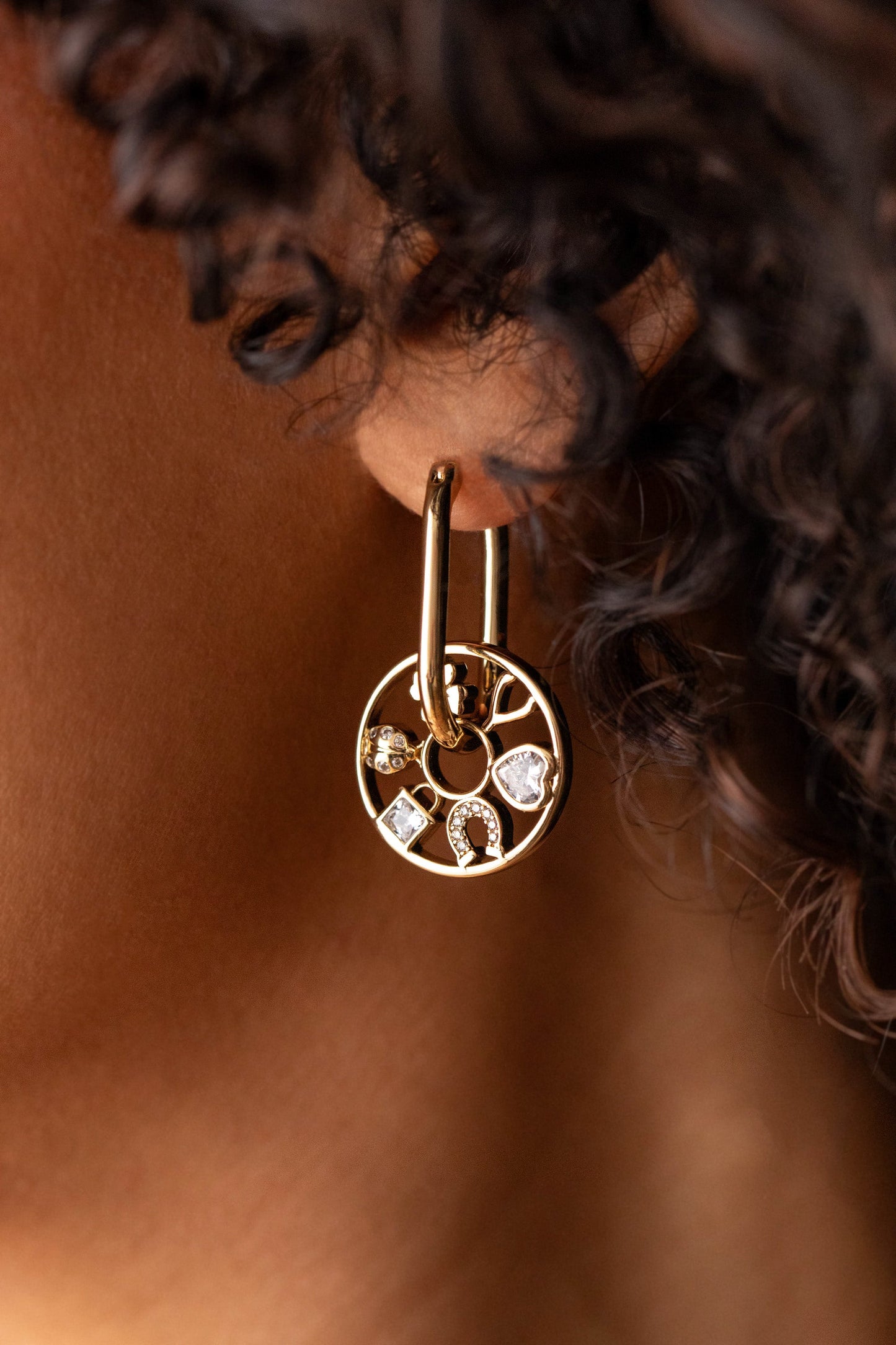 Love and Luck Wheel Hoop Earrings Gold