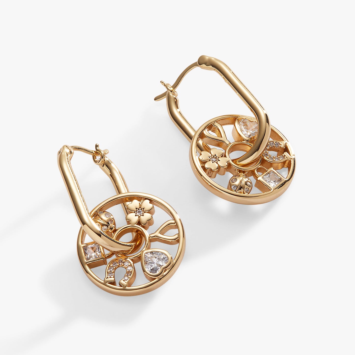 Love and Luck Wheel Hoop Earrings Gold