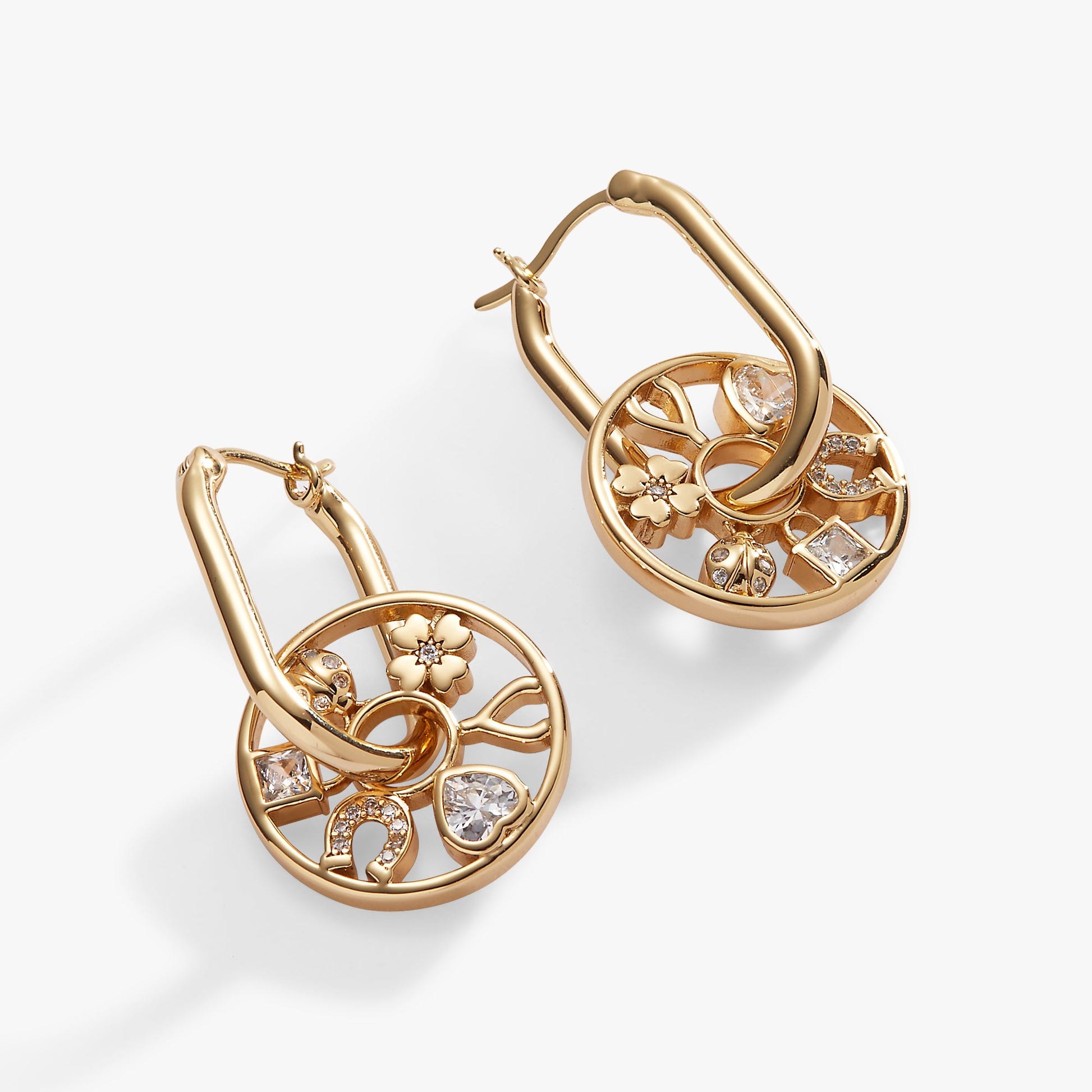 Love and Luck Wheel Hoop Earrings Gold