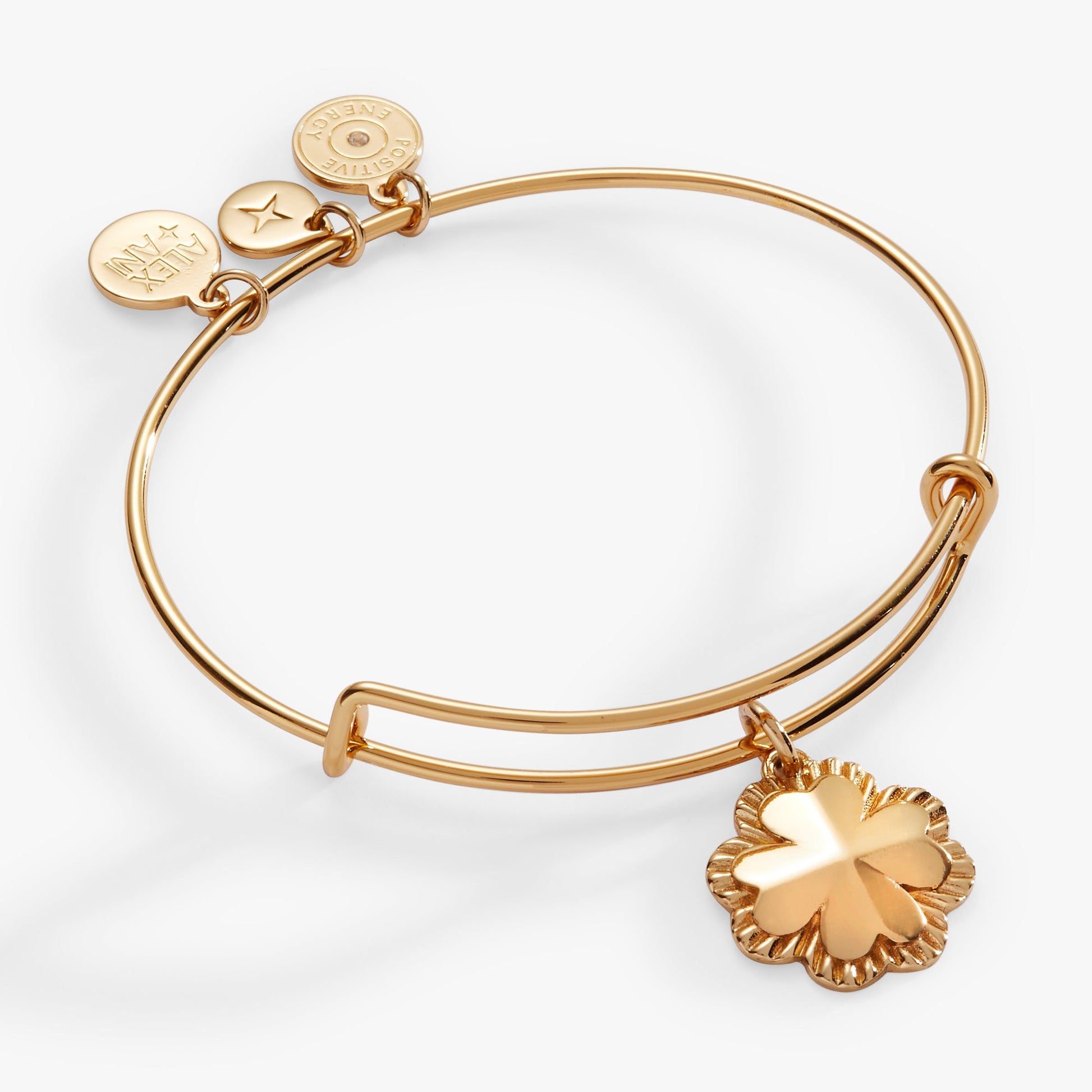 Four-Leaf Clover Charm Bangle Gold