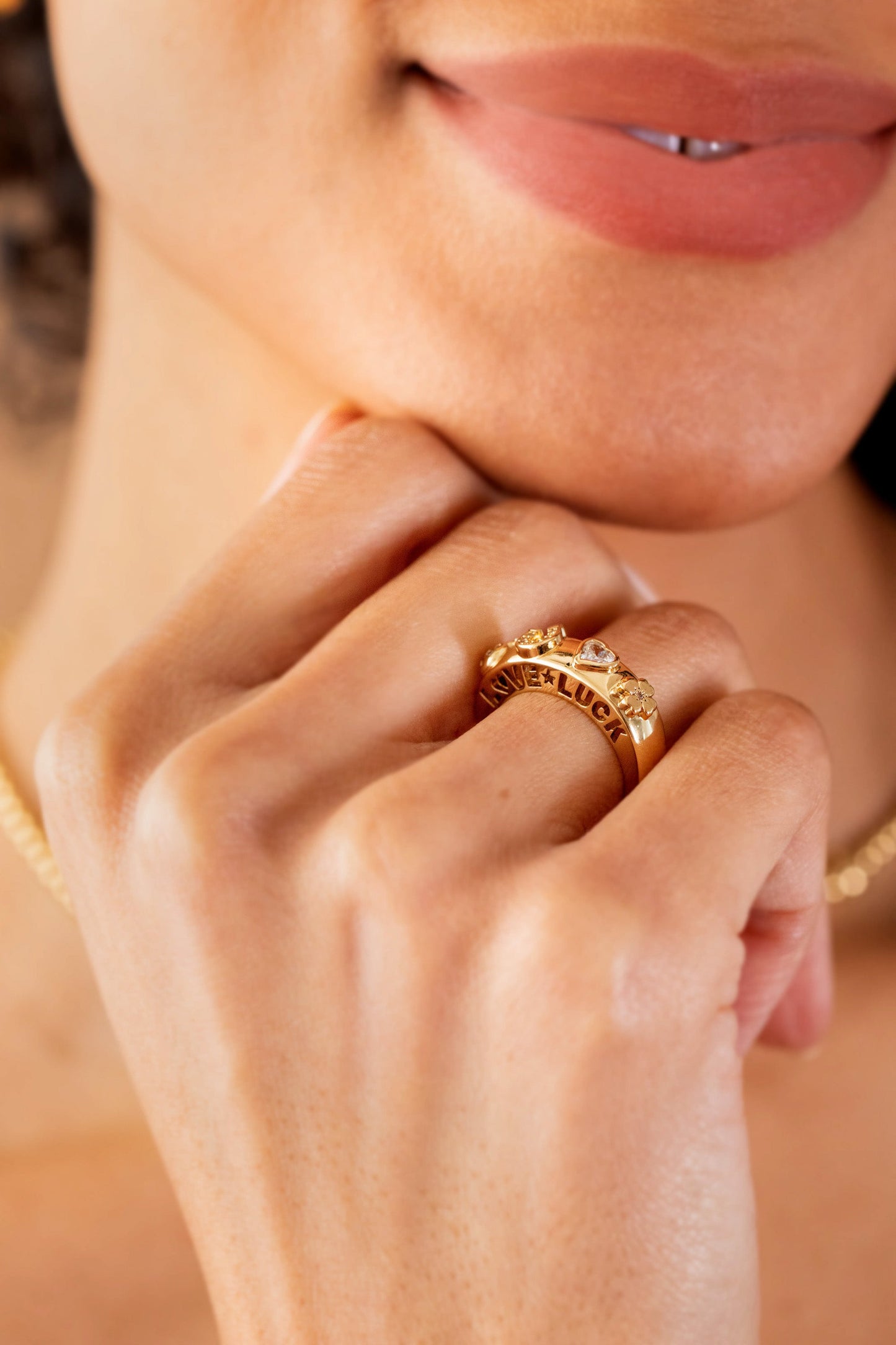Love and Luck Open Domed Ring Gold